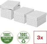 Cutie depozitare  Home Recycled, carton, 100% reciclat, certificare FSC, reciclabil, 25x20x15 cm, cu capac, 3 buc/set, alb, Esselte