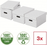Cutie depozitare  Home Recycled, carton, 100% reciclat, certificare FSC, reciclabil, 36x26x20 cm, cu capac, 3 buc/set, alb, Esselte