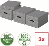Cutie depozitare  Home Recycled, carton, 100% reciclat, certificare FSC, reciclabil, 36x26x20 cm, cu capac, 3 buc/set, gri, Esselte