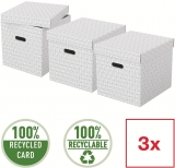Cutie depozitare Home Recycled, carton reciclat si reciclabil, 365 mm, cu capac, 3 buc/set, alb Esselte