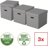 Cutie depozitare  Home Recycled, carton, 100% reciclat, certificare FSC, reciclabil, 36x32x31 cm, cu capac, 3 buc/set, gri, Esselte