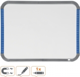 Tabla pentru birou sau perete, 22x28 cm, magnetica, include marker si magneti, alb, rama rotunjita gri-albastru NOBO