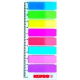 Index autoadeziv 12 x 45 mm, 8 culori, 25 file/culoare + rigla 12 cm Kores