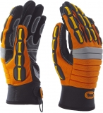 Manusi pentru soferi din piele sintetica cu palmiera, cu protectie la lovire, marime: M, Negru / Portocaliu, MKN2 Rock Safety