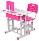 Birou cu scaunel, reglabile, din PAL, metal si plastic, culoare roz 
