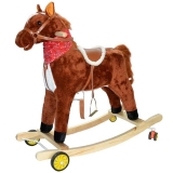 Calut balansoar din lemn si plus, caramiziu/maro, cu rotile, 74 cm 
