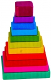 Joc piramida cu patrate, din lemn, multicolora 