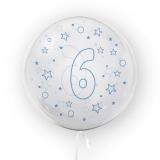 Balon transparent - albastru 45 cm, cifra 6, baieti Tuban
