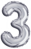 Balon, folie aluminiu, argintiu, cifra 3, 40 cm 