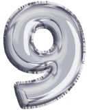 Balon, folie aluminiu, argintiu, cifra 9, 40 cm 