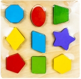 Puzzle din lemn, incastru, Forme Geometrice, diverse culori 