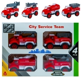 Set de joaca masinute pompieri frictiune, 4 buc/set, in cutie 