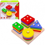 Jucarie sortator geometric din lemn cu tije, 16 forme geometrice, multicolor