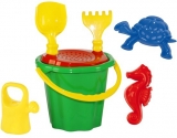 Galeata nisip mare cu stropitoare, 5 accesorii, forme animale maritime, verde, Tupiko