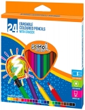 Creioane colorate cu radiera, 24 culori/set S-Cool 