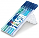 Carioci triunghiulare varf fibra Triplus Color Ocean, stand-up, 6 culori/set Staedtler