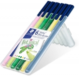 Carioci triunghiulare varf fibra Triplus Color Botanical, stand-up, 6 culori/set Staedtler