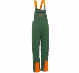 Pantaloni cu pieptar cu protectie impotriva ferastraului cu lant, marime: 2XL, Verde / Portocaliu, Rock Safety WOODCUTTER