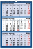 Calendar triptic trei culori, 33 x 48 cm, 12 file, 2023