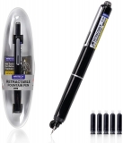 Stilou retractabil Writech corp negru cu cutie cadou si 5 patroane cerneala albastre