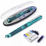Stilou retractabil Writech M corp verde cu cutie cadou si 5 patroane cerneala albastre