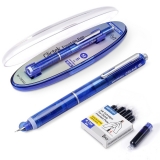 Stilou retractabil Writech M corp albastru cu cutie cadou si 5 patroane cerneala albastre