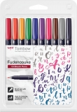 Markere caligrafice Fudenosuke Hard, Vivid Color, 10 bucati/set Tombow