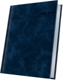 Agenda datata 2027 Herlitz Premium Deluxe Chia, A5, 352 pagini, coperta din piele sintetica, margini folio argintiu, culoare bleumarin