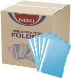 Dosar albastru deschis A4 din plastic cu sina si perforatii, 400 buc/cutie Noki