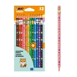 Creioane colorate BIC Vibbies, decorate cu animalute amuzante, 12 buc/set