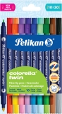 Carioca Colorella Twin C304, varf dublu 1-2mm, lavabile, highlighter dublu verde/ galben, 20 culori, blister, Pelikan