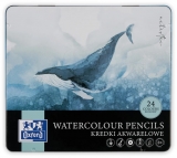 Creioane colorate rotunde Watercolour, mina 3 mm, set 24 culori+pensula, in cutie metal, colectia Oxford Artistic