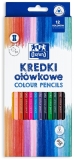 Creioane colorate triunghiulare Oxford, mina 3 mm, set 12 + ascutitoare, in cutie de carton