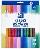 Creioane colorate triunghiulare Oxford, mina 3 mm, set 24 + ascutitoare, include auriu, in cutie de carton