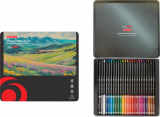 Creioane colorate corp negru, mina 4mm, set 24 culori, cutie metalica, Herlitz
