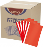 Dosar rosu A4 din plastic cu sina si perforatii, 400 buc/cutie Noki
