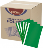 Dosar verde A4 din plastic cu sina si perforatii, 400 buc/cutie Noki