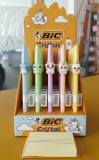 Display echipat BIC, pix cu figurina crystal figurines, diverse culori, cerneala albastru,  40buc/display