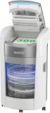 Distrugator documente automat Leitz OptiMax Office, P4, cross-cut, 300 coli, cos 25L alb-gri