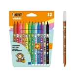 Markere de colorat BIC Vibbies, varf mediu, 12 culori asortate, modele cu animalute, 12 buc/set