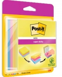 Notite adezive Post-It, Super Sticky, culori asortate, 76 x 76 mm, 75 file/buc, 4 buc/set, 3M