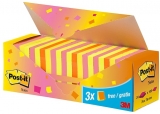Notite adezive Post-it, culori neon asortate, 76 x 76 mm, 100 file/buc , 21 + 3 blocuri gratuite/set, ambalaj carton, 3M