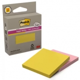 Notite adezive Post-it Super Sticky, Yellow si Pink, 76 x 76 mm, 70 file/bloc, 2 blocuri/set, 3M