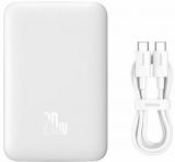 Baterie extena Baseus Magnetic Mini Wireless, 10000mAh, 20W, 2 x USB Type-C output/input, 15W wireless charging, include cablu USB Type-C la USB Type-C 30cm, alb