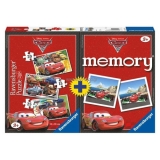 Puzzle + Joc Memory Disney Cars, 3 Buc In Cutie 15/20/25 Piese Ravensburger
