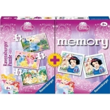 Puzzle + joc memory Printesele Disney, 3 buc in cutie 15/20/25 piese Ravensburger