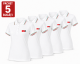 Pachet 5 tricouri polo, personalizare inclusa, JRC Aosta, Femei, marimi la alegere, alb